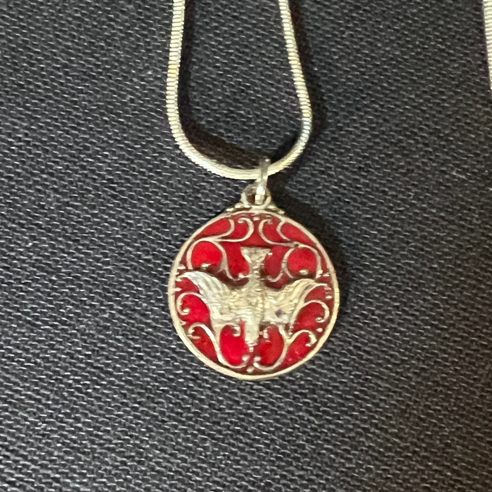 Creed Sterling Silver Vintage Dove Circle religious Charm with SS chain